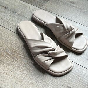 TED BAKER Pebba Twisted-knot Tan Leather Slide Sandals Flat